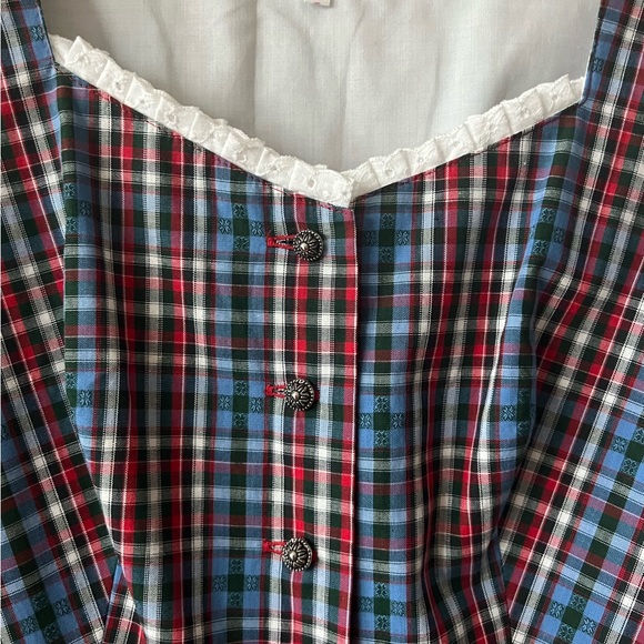 Traditional Alpine Midi Dress — Blue/Red Plaid Short Sleeve - Picture 3 of 8